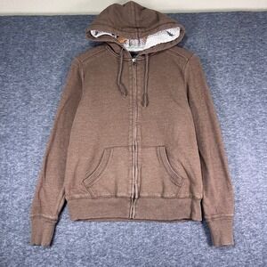 Faded Glory Zip Up Hoodie Womens M 8-10 Brown Excellent Sherpa Lined Heathered